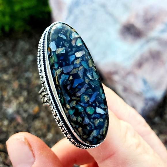 New Amazing Copper Ethiopian Opal 925 Silver Statement Ring. - Picture 11 of 16